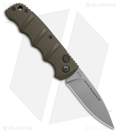 Boker Kalashnikov Automatic Left Handed Knife OD Green Aluminum  (3.25"BB D2)