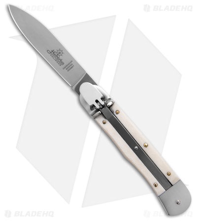 Hubertus 7.75" Large Lever Lock Automatic Knife White Bone (3.375" Satin)