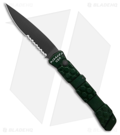 Piranha 21 Tactical Automatic Knife Green Aluminum (3.4" Black Serr)