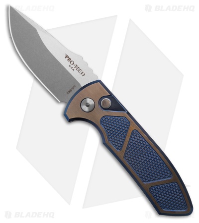 Pro-Tech SBR Custom Automatic Knife Knurled Titanium Blue/Brnz (2.6