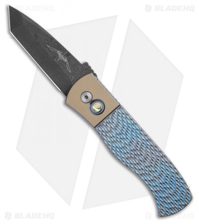 Emerson Pro-Tech Custom CQC-7 Knife Jigged Ti Blue/Bronze (3.2" Damascus)