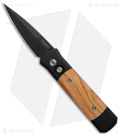 Pro-Tech Godson Knife Black Aluminum + Olive Wood (3.15