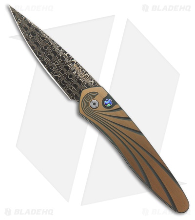 Pro-Tech Newport Automatic Knife Bronze/Green Titanium (3" Damascus)