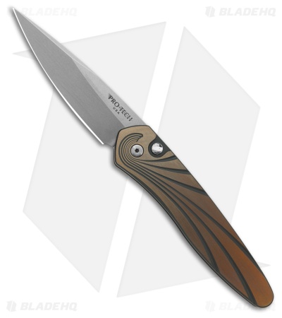 Pro-Tech Newport Automatic Knife Bronze/Green Titanium (3" Stonewash)