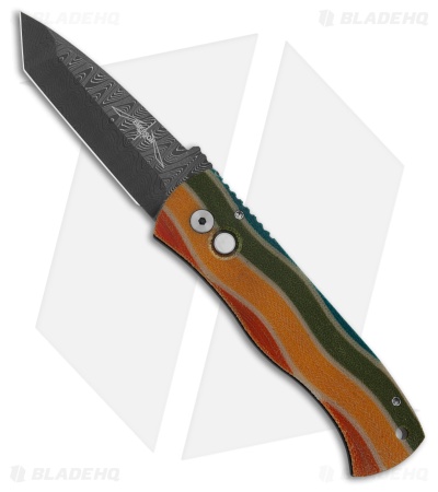 Pro-Tech Emerson CQC-7 Auto Knife Green and Yellow Micarta (3.25" Damascus)