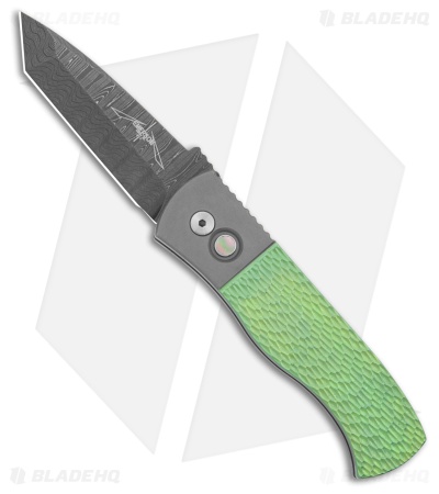 Pro-Tech Emerson CQC-7 Automatic Knife Gray/Green Textured Ti (3.25" Damascus)