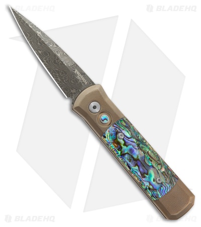 Pro-Tech Godson Custom Auto Knife Bronze Titanium/Abalone (3.2" Damascus)