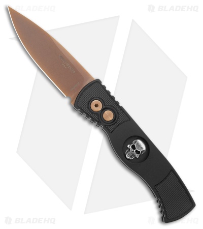 Pro-Tech Tactical Response 2 Auto Knife Black + Silver Skull (3.1" Rose Gold)