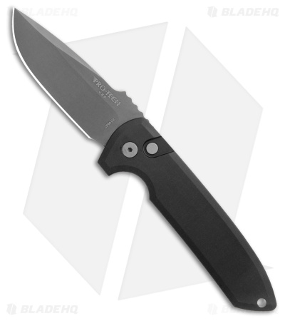 Pro-Tech Les George Rockeye Automatic Smooth Black Aluminum (3.4" Smoky Gray D2)