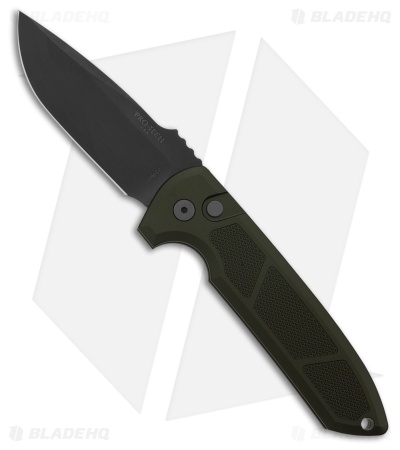Pro-Tech Les George Rockeye Automatic Textured Green Alum (3.4" Smoky Gray D2)