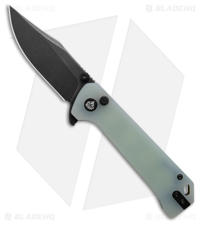 QSP Grebe Button Lock Knife Natural Jade G-10 (3.25" Black Stonewash) QS147-D2