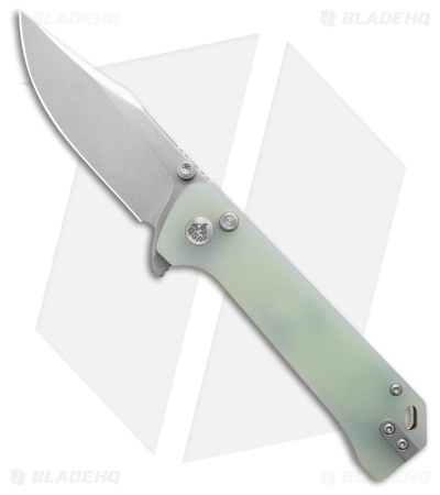 QSP Grebe Button Lock Knife Natural Jade G-10 (3.25" Stonewash) QS147-D1