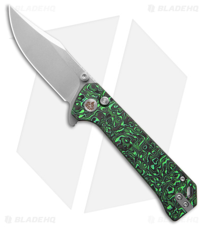 QSP Grebe Button Lock Knife Green Carbon Fiber (3.25" Stonewash S35VN) QS147-G1