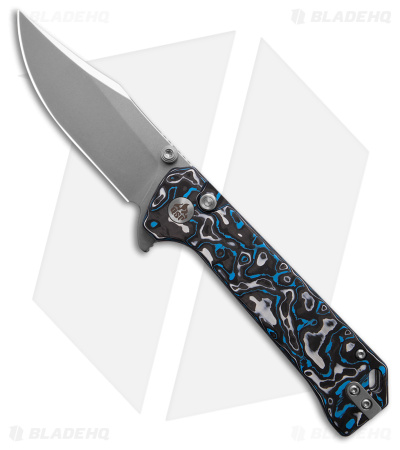 QSP Grebe Button Lock Knife Blue Carbon Fiber (3.25" Stonewash S35VN) QS147-H1