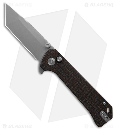 QSP Grebe Button Lock Tanto Knife Burlap Micarta (3.25