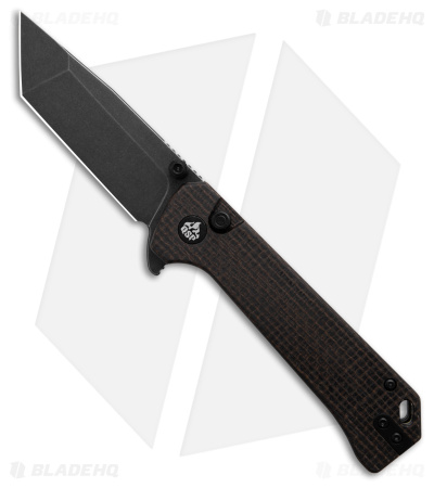 QSP Grebe Button Lock Tanto Knife Burlap Micarta (3.25" Black SW) QS148-A2