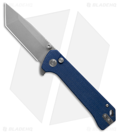 QSP Grebe Button Lock Tanto Knife Blue Micarta (3.25