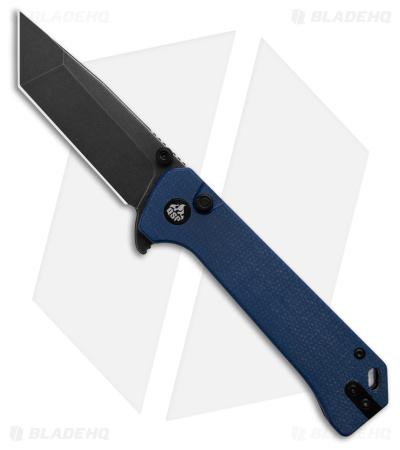 QSP Grebe Button Lock Tanto Knife Blue Micarta (3.25" Black Stonewash) QS148-B2