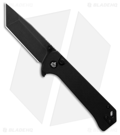 QSP Grebe Button Lock Tanto Knife Black G-10 (3.25" Black Stonewash) QS148-C2