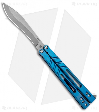 BRS Premium Alpha Beast Kukri Balisong Butterfly Knife  Blue Ti (4.5