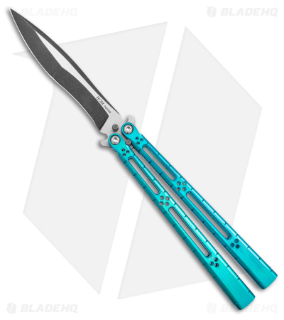 Hom Design I-Basilisk Channel Balisong Teal Ti - Blade HQ