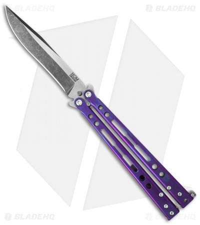Hom Design Specter Evo Titanium Balisong Butterfly Knife Purple (4.4