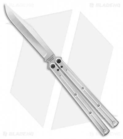 Squid Industries Krake Raken V3 Bowie Balisong Knife Silver (4.5" Satin)