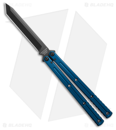 Squid Industries Krake Raken V3 Tanto Balisong Knife Blue Alum (4.5" Inked)