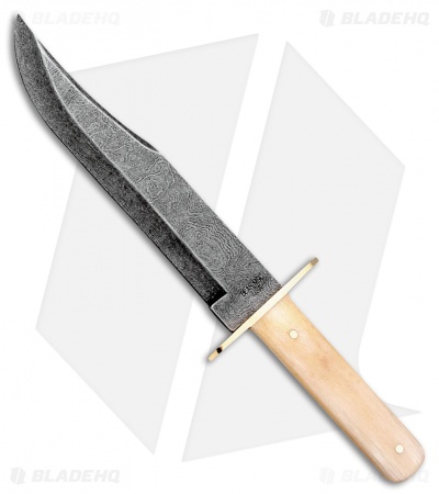 Bear & Son Damascus Bowie Fixed Blade Knife White Bone (9" Damascus) WSB02D