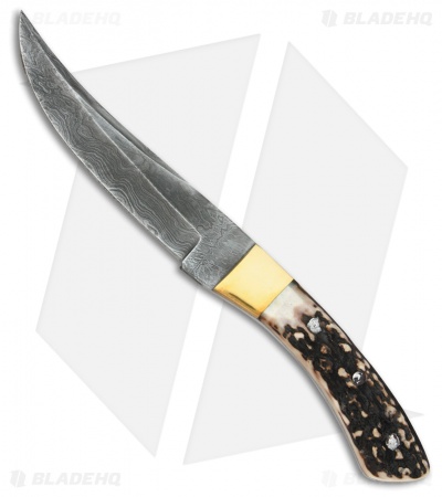 Tallen Stag Skinner Fixed Blade Knife Black Stag (5.75" Damascus) DM1001