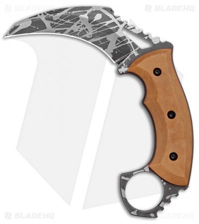 HavocWorks Custom KAOS Karambit Brown Richlite  (3.25" Acid Etched)