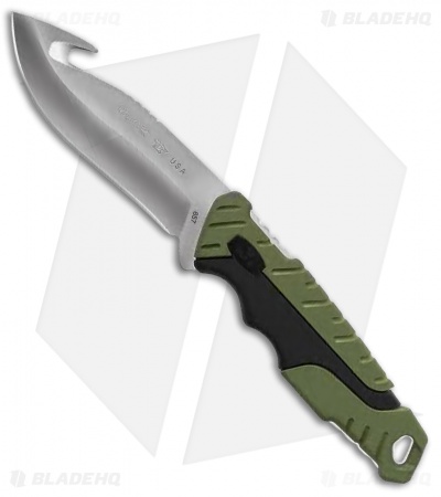 Buck Pursuit Large Guthook Fixed Blade Knife Green GFN (4.5" Satin) 0657GRG