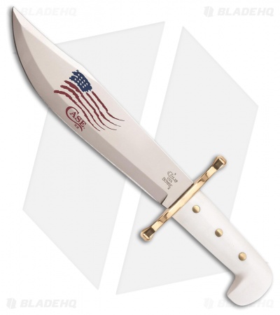 Case Cutlery Bowie with Flag Fixed Blade Knife White (9.5" Mirror) 226899
