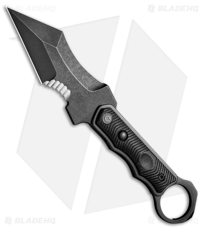 CIVIVI Orthrus Tactical Button Fixed Blade Knife Black G-10 (3.8" Black Serr)