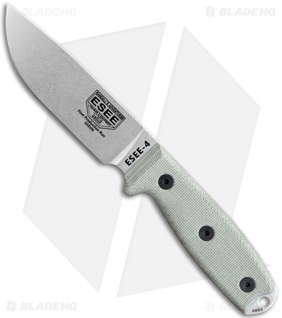 ESEE Knives ESEE-4 Fixed Blade Knife Gray Micarta (4.5" Stonewash S35VN)