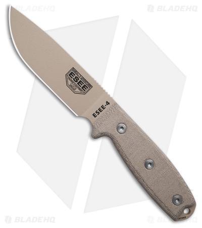 ESEE Knives ESEE-4P-MB-DT Wilderness Knife w/ MOLLE Back (4.5" Tan Plain)