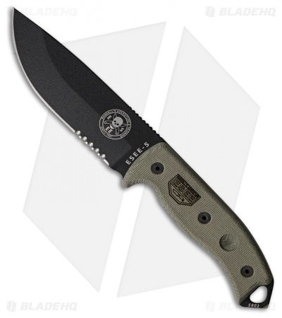 ESEE Knives ESEE-5S-KO-BK Fixed Blade Knife (5.25" Black Serr) *No Sheathing*