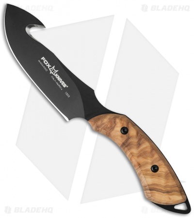 Fox Knives European Hunter Gut Hook Knife Olive Wood (4" Black) 1503-OL