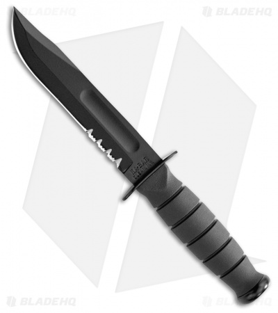 Ka-Bar Short Fighting/Utility Knife Black GFN Sheath (5.25" Black Serr) 1259