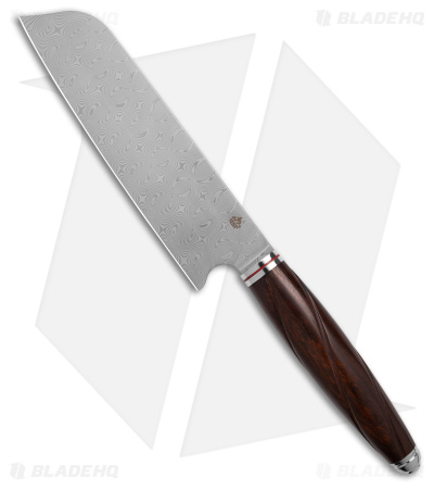 QSP Mulan Series 7" Santoku Kitchen Knives Desert Iron Wood (Damascus)