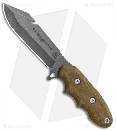 TOPS Knives Backpacker's Bowie Fixed Blade Green Canvas Micarta (4.5
