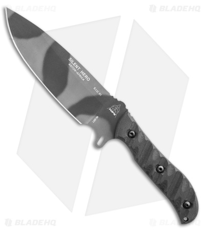 TOPS Knives Silent Hero Fixed Blade Knife Black Tread Micarta (6.4" Black Camo)