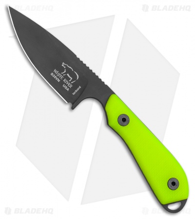 White River M1 Backpacker Pro Fixed Blade Knife HI VIS Green G-10 (3.1" PVD)