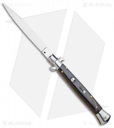 Frank B 11" Automatic Knife Italian Stiletto Sim Dark Horn  (5" Spear Point)