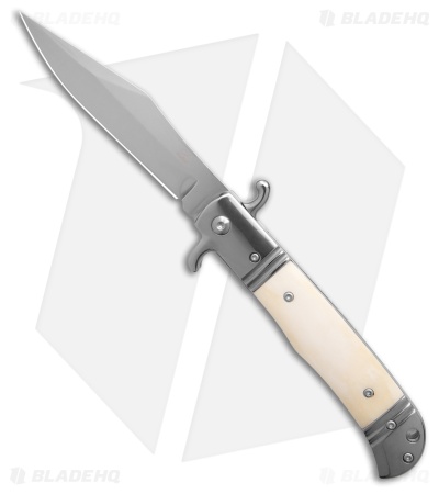 9" CZ Bolster Release Automatic Knife White Bone (4" Satin)