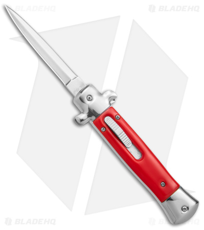 9" Italian Stiletto Dagger OTF Automatic Knife Red/Silver (4.9" Satin) w/o Clip