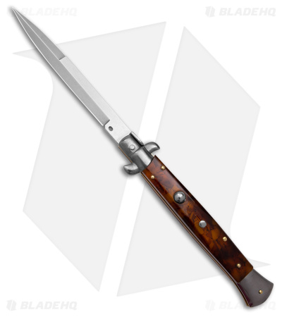 Frank B 11" Automatic Knife Italian Stiletto Brown Acrylic - Bayonet