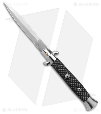 Frank B 9" Italian Stiletto Automatic Knife Sim Carbon Fiber (4" Satin Dagger)