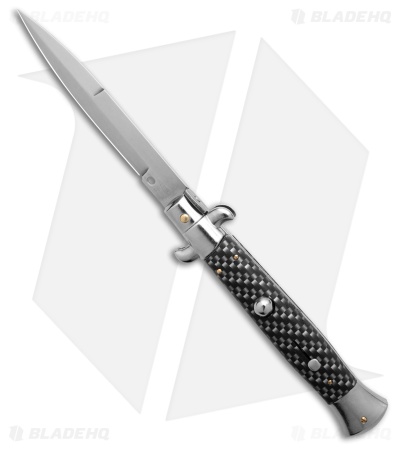 Frank B 9" Italian Stiletto Automatic Knife Sim Carbon Fiber (4" Satin Bayonet)