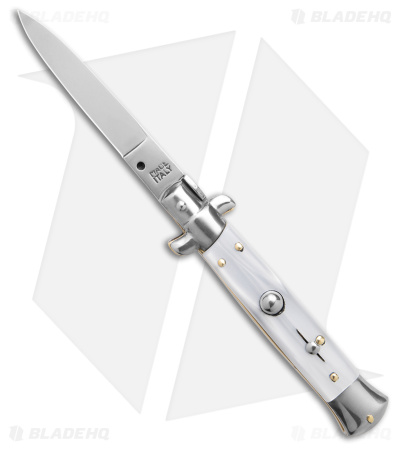 SKM 8" Italian Stiletto Automatic Knife White Pearlex (3.25" Satin Flat)